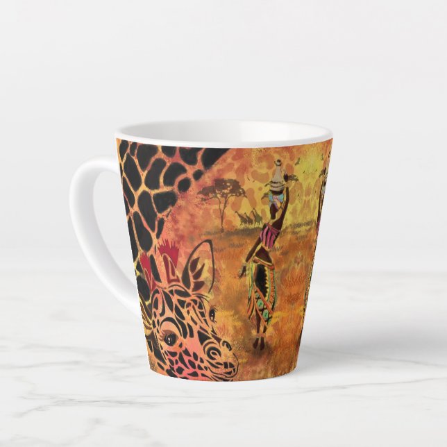 African Woman and Giraffe Latte Mug (Left Angle)