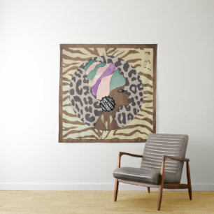 African woman boho artwork tapestry
