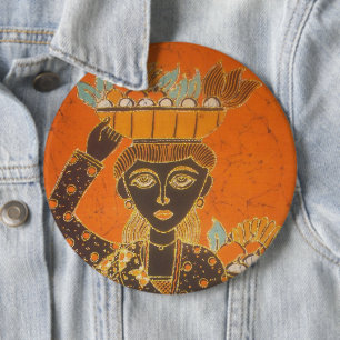 African Woman Carrying Basket Art Print 6 Inch Round Button