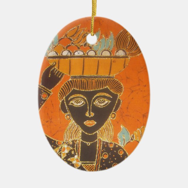 African Woman Carrying Basket Art Print Ceramic Ornament (Front)