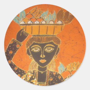 African Woman Carrying Basket Art Print Classic Round Sticker