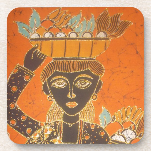 African Woman Carrying Basket Art Print Coaster (Front)