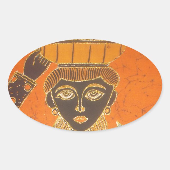African Woman Carrying Basket Art Print Oval Sticker (Front)
