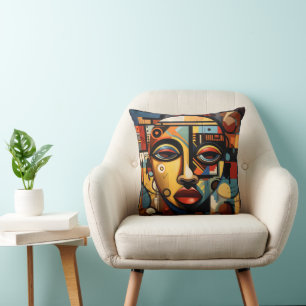 African Woman Cubism Throw Pillow
