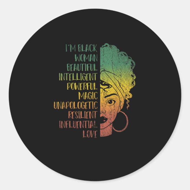 African Woman Girls Gift Melanin Pride Black Histo Classic Round Sticker (Front)