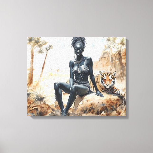 African Woman Landscape Stretched Canvas Print (Front)