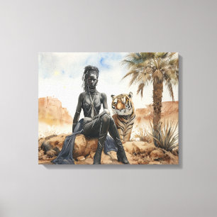 African Woman Landscape Stretched Canvas Print
