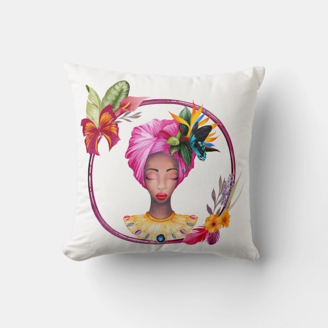 African Woman Maroon Throw Pillow (Front)