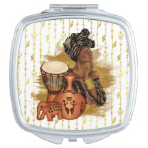 African Woman on Gold compact mirror