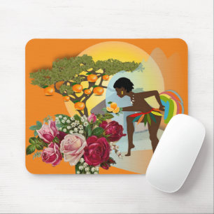 African Woman Orange Floral Mouse Pad! Mouse Pad