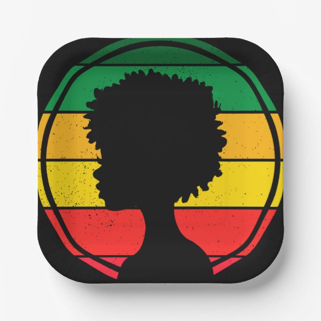 African Woman Paper Plates | Red Yellow & Green (Front)