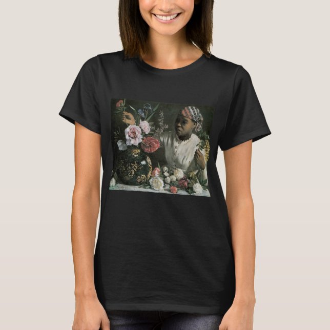 African Woman Peonies by Frederic Bazille, Flowers T-Shirt (Front)