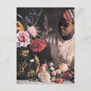 African Woman Planting Flowers in a Vase Postcard