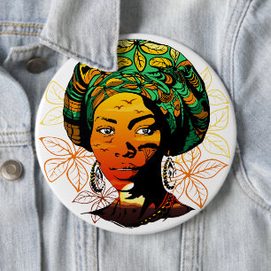 African Woman Portrait with Sunset 6 Inch Round Button