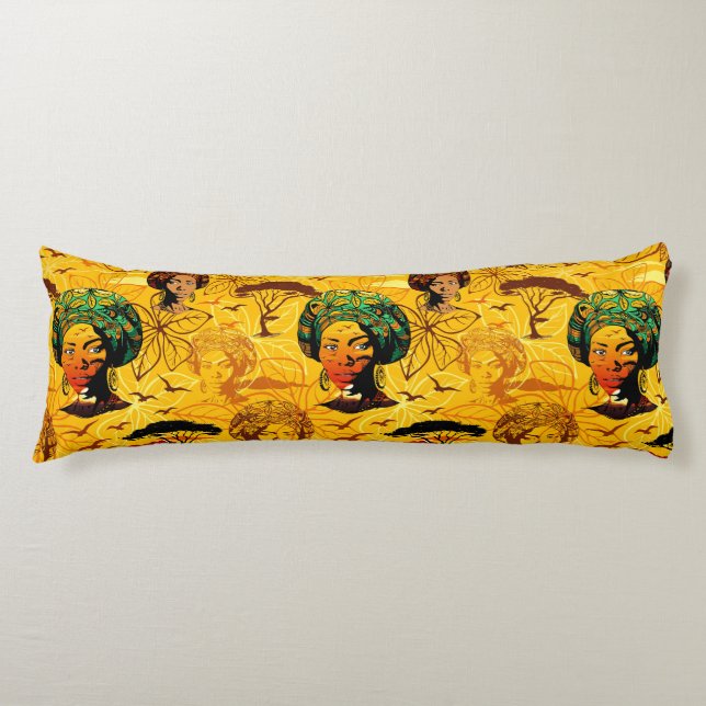 African Woman Portrait with Sunset Body Pillow (Front)