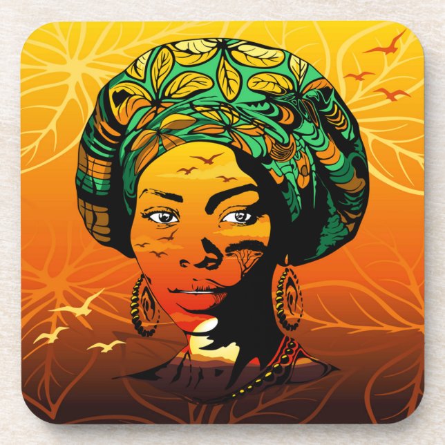 African Woman Portrait with Sunset Coaster (Front)