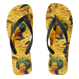 African Woman Portrait with Sunset Flip Flops