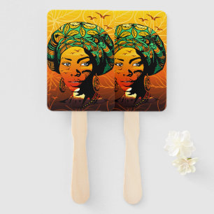 African Woman Portrait with Sunset Hand Fan