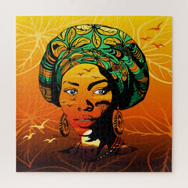 African Woman Portrait with Sunset Jigsaw Puzzle (Vertical)