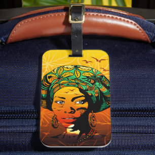 African Woman Portrait with Sunset Luggage Tag
