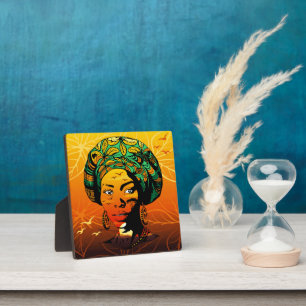 African Woman Portrait with Sunset Plaque