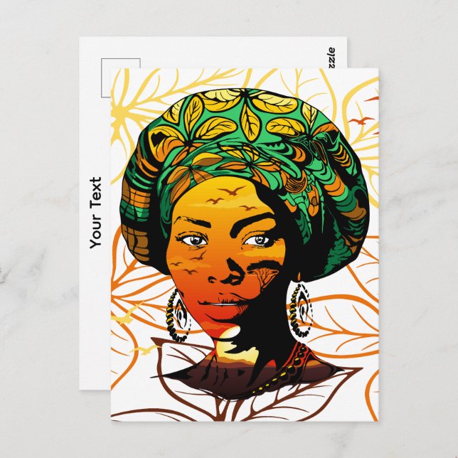 African Woman Portrait with Sunset Postcard (Front/Back)