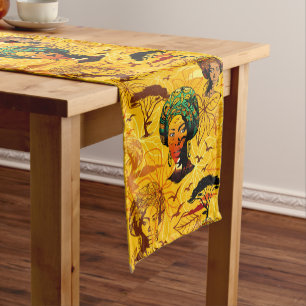 African Woman Portrait with Sunset Short Table Runner