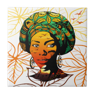 African Woman Portrait with Sunset Tile