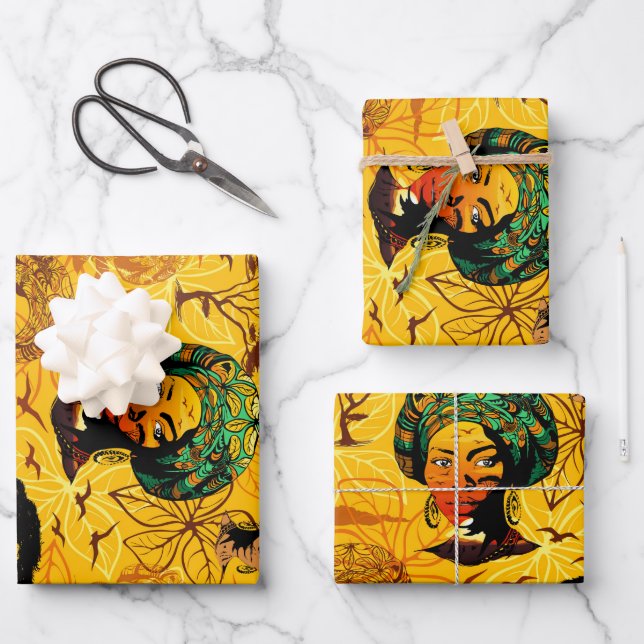 African Woman Portrait with Sunset Wrapping Paper Sheet (Front)