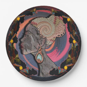 African woman profile on a woven basket paper plate
