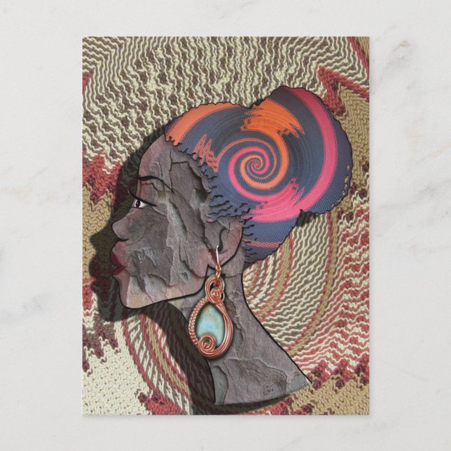 African Woman Profile on a Woven Basket Postcard (Front)