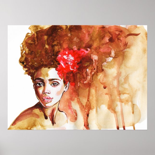 African woman. Watercolor artwork, painting Poster (Front)