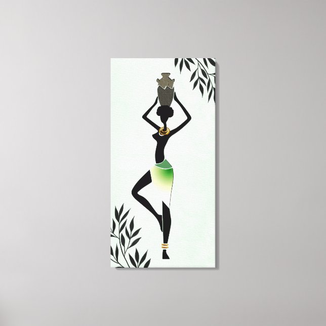 African Woman with Jug Silhouette 2 Canvas Print (Front)