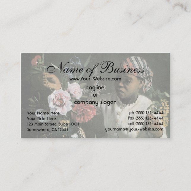 African Woman with Peonies by Frederic Bazille Business Card (Front)