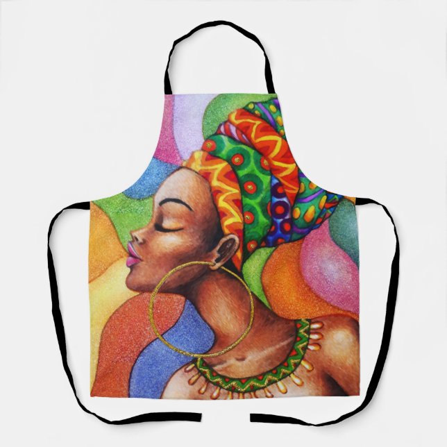 African Woman with Wax Traditional Fabric Apron (Front)