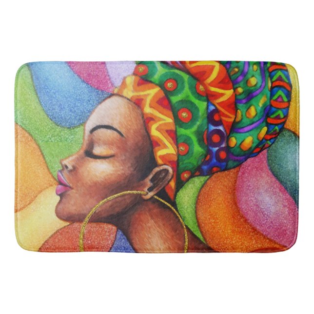 African Woman with Wax Traditional Fabric Bath Mat (Front)