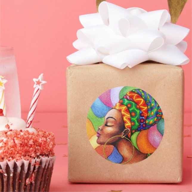 African Woman with Wax Traditional Fabric Classic Round Sticker (Party)