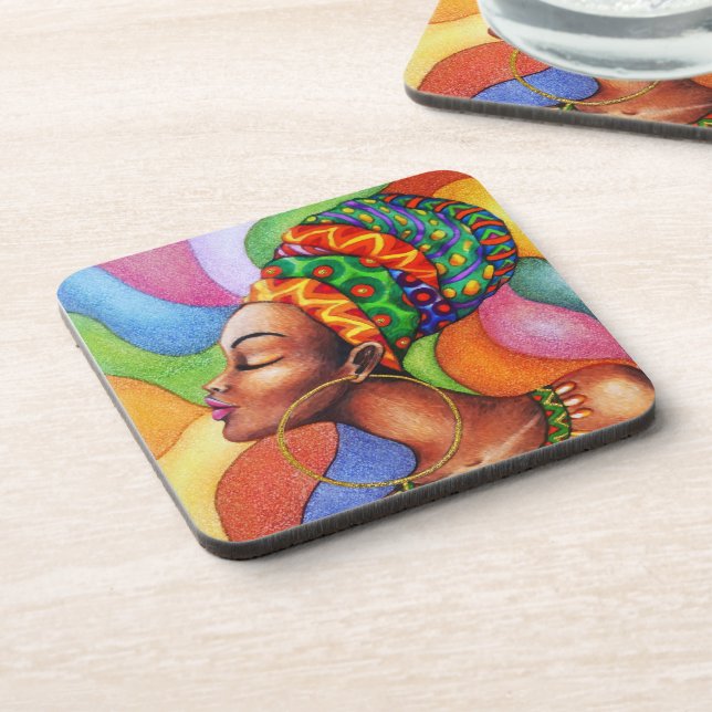 African Woman with Wax Traditional Fabric Coaster (Left Side)