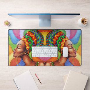 African Woman with Wax Traditional Fabric Desk Mat