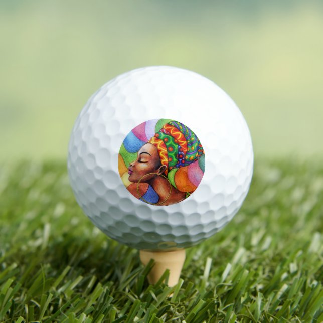 African Woman with Wax Traditional Fabric Golf Balls (Insitu Tee)