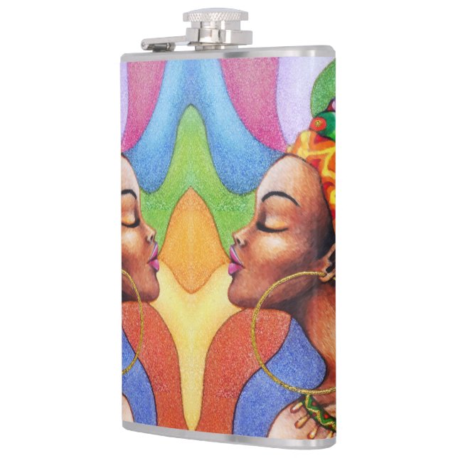 African Woman with Wax Traditional Fabric Hip Flask (Left)