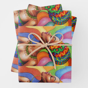 African Woman with Wax Traditional Fabric Wrapping Paper Sheet