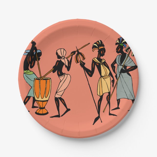 African Women cooking and dancing    Paper Plate (Front)
