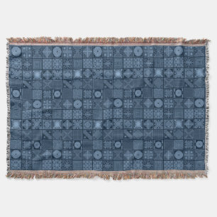 African Yoruba Blue & Black Geometrical Pattern Throw Blanket