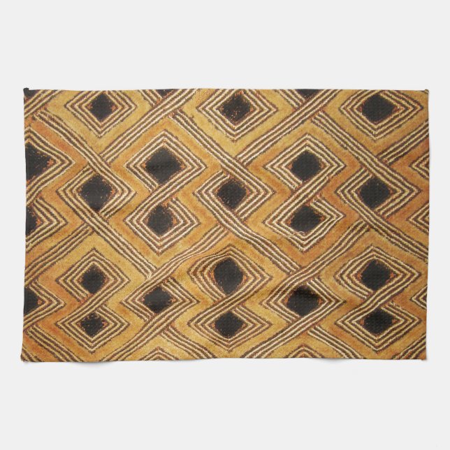 African Zaire Congo Kuba Textile Kitchen Towel (Horizontal)