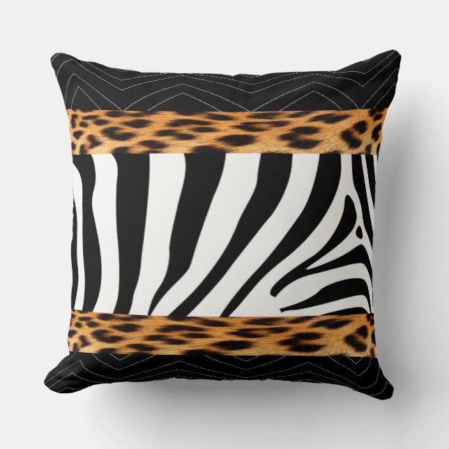African  Zebra and Leopard Print Throw Pillow (Front)