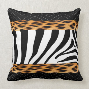 African  Zebra and Leopard Print Throw Pillow