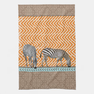 African Zebra Orange Chevron Tea Kitchen Towel