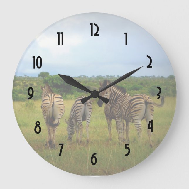 African Zebras on a Savannah Safari Large Clock (Front)