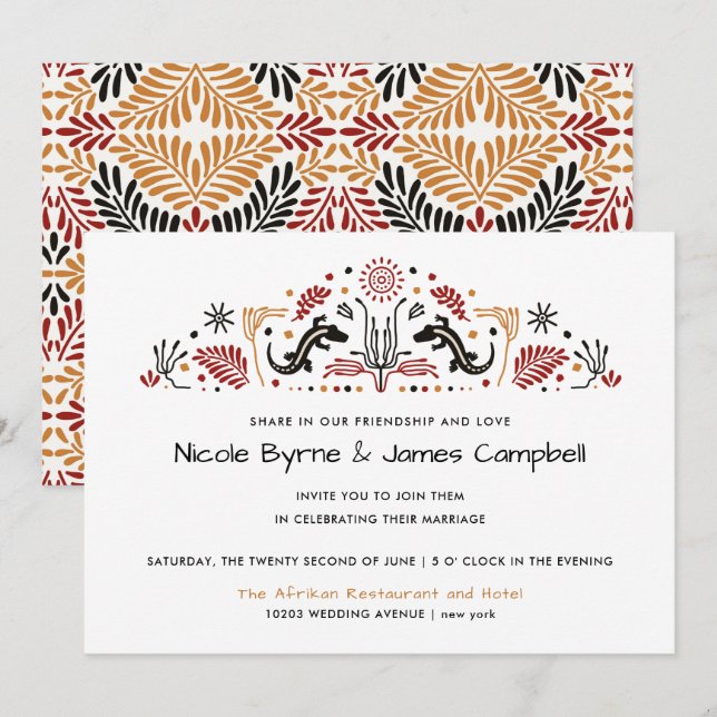 Africana | Modern Ankara Kente Lizard Wedding Invitation (Front/Back)